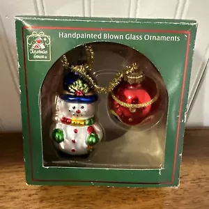 Handbemaltes mundgeblasenes Glas Weihnachtsschmuck Set Schneemann & rote Glühbirne Neu - Bild 1 von 8