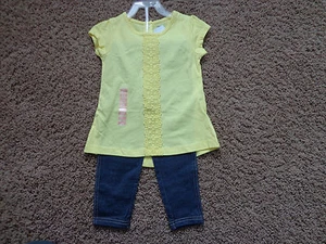 CARTER'S girl's NWT sz 2T 2-piece cotton outfit yellow top w/denim blue jeggings - Picture 1 of 6