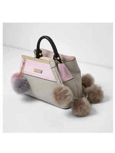 RIVER ISLAND HANDBAG BAG FUR POM POM KEYCHAIN FLUFFY SHOULDER STRAP CHRISTMAS - Picture 1 of 1