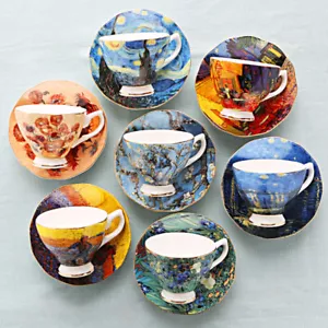 Van Gogh Ölgemälde feine Knochen Teetasse Kunst Keramik Kaffeebecher mit Untertasse & Löffel - Bild 1 von 19
