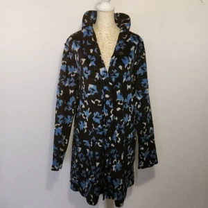 LOGO by Lori Goldstein Women's SZ XL Fleece Coat Blue Reversible Print & Solid - Picture 1 of 16