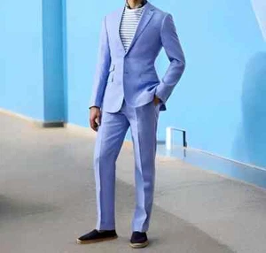 Men's  Sky Blue 2 Piece Suit - Set Classic Blazer Coat Formal Party Blazer Coat - Picture 1 of 5