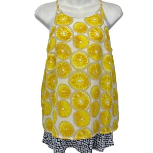 Top camicia donna Porridge stampa limone schiena sfiato senza maniche fodera maglia gialla XS - Foto 1 di 16