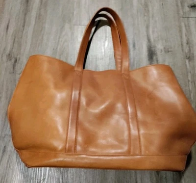 Bolsa de compras vintage LL Bean XL forrada alça dupla couro marrom britânico barco - Imagem 1 de 4