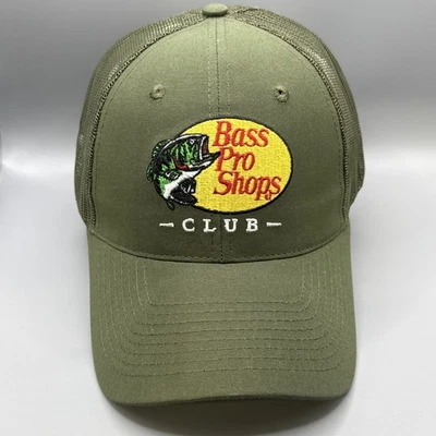 Gorra de béisbol Bass Pro Shops CLUB de malla verde oliva - Espalda a presión ajustable NUEVA Foto 1 de 4