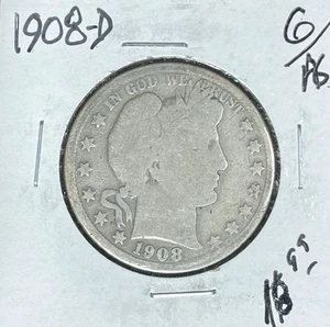 1908-D FRISEUR SILBER HALF DOLLAR ~ GUT/AG ~SCHÖNE MÜNZE~ - Bild 1 von 2