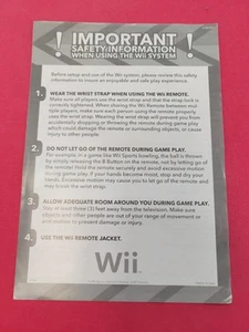 Nintendo Wii System Important Safety Information Insert Only C/T-RVL-USZ-1 - Picture 1 of 2