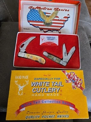 Juego de 2 Cuchillos de Bolsillo de Calidad Cubiertos Cola Blanca Serie Colección Clásica NUEVO Foto 1 de 4