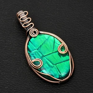Triplet Opal Gemstone Ethnic Handmade Copper Wire Pendant Jewelry 2.4" AP-50780 - Picture 1 of 1