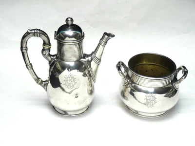 ANTIGUA TETERA DE CAFÉ CHRISTOFLE PLATO DE PLATA FRANCÉS ART DECO AÑOS 30 TAZA DE AZÚCAR Foto 1 de 4