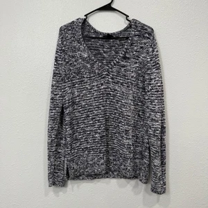 Gap Marled Speckled V Neck Long Sleeve Sweater Women Size L Navy White Knit - Picture 1 of 6