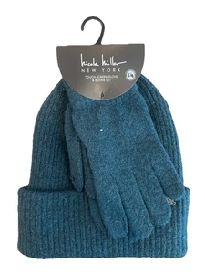 NUEVO CON ETIQUETAS-Nicole Miller Pantalla Táctil Guantes y Gorro Set Verde - Imagen 1 de 7