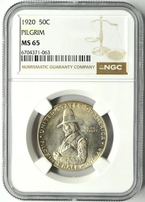 1920 PILGRIM TERCENTENARY HALF DOLLAR 50c NGC MS 65 - Image 1 of 2