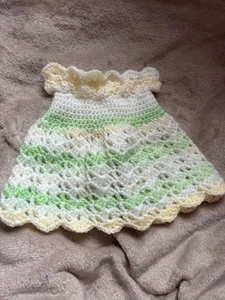 Crochet Baby Girl 0-3 Months Dress Green, Yellow & White Gradient - Picture 1 of 2