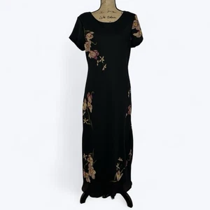 Premier International Black Floral Maxi Dress Sz 12 Fairy 90s Church Event - Picture 1 of 13