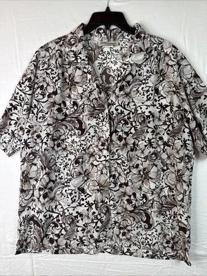 Camisa Donnkenny Mujer Abotonada XL Marrón Blanco Estampado Floral Manga Corta Blusa Foto 1 de 4