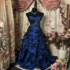 Vintage Victorian Prom Dress Pleats Long Strapless Evening Gown Beaded PartyWear - Picture 1 of 9