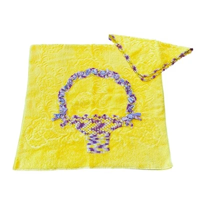 Juego de toallas vintage amarillo cañón cesta ganchillo apliques cinta lavanda EE. UU. Foto 1 de 3