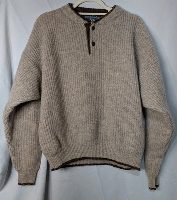 Suéter acanalado Henley de lana XL beige y marrón Woolrich para hombre (687) Foto 1 de 4