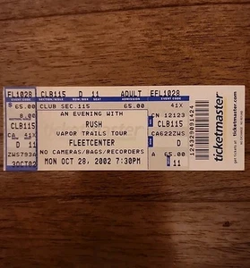 RUSH Vapor Trails Tour Full Concert Ticket 10/28/2002 - Picture 1 of 2