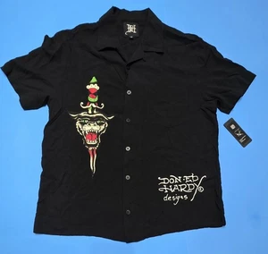 Camisa de campamento Ed Hardy Love Kills Slowly Skull Daga doble LKS negra para hombre talla M - Imagen 1 de 8