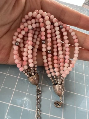 PULSERA DE COLECCIÓN JAY KING PIEL DE ÁNGEL CORAL ROSA CUENTAS PLATA ESTERLINA 925 7,5-10,5" Foto 1 de 4