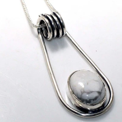 925 Silver Plated Pretty Howlite Ethnic Necklace Jewelry Size 18" AU F460 - image 1 of 3