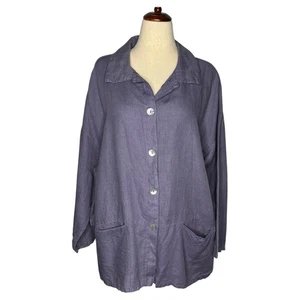 Bryn Walker Jacket Large Purple Linen Pockets Oversized Lagenlook USA Made - Picture 1 of 10