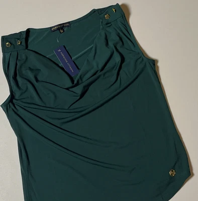 Adrienne Vittadini 无袖低圆领上衣 S 码绿色弹力背心全新带标签 — 第 1/4 张图片