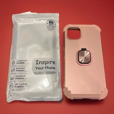 iPhone 14 Max 6.7 英寸保护壳 多层,防震,360 保护-玫瑰金色带支架 — 第 1/2 张图片