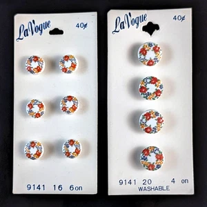 10 Vintage La Vogue Glass Buttons Floral Design 2 Sizes On Cards - Picture 1 of 12