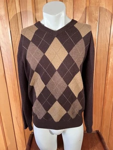 Paolo Mondo 100% Kaschmir braun beige Argyle V-Ausschnitt Langarm Pullover M - Bild 1 von 7