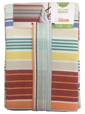 Food Network Summer Stripe Tablecloth, Colorful Fabric Table Cloth 60x102 Ob - Image 1 of 2