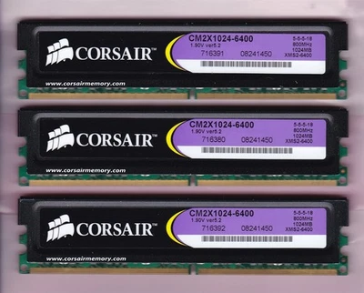 3GB 3x1GB PC2-6400 Corsair CM2X1024-6400 XMS2-6400 DDR2-800 Memory Kit Ver 5.2 - Image 1 of 2
