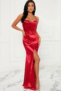 Prom, red, maxi, silk, glam, wedding, bridesmaid, date, summer, vacation - Picture 1 of 3