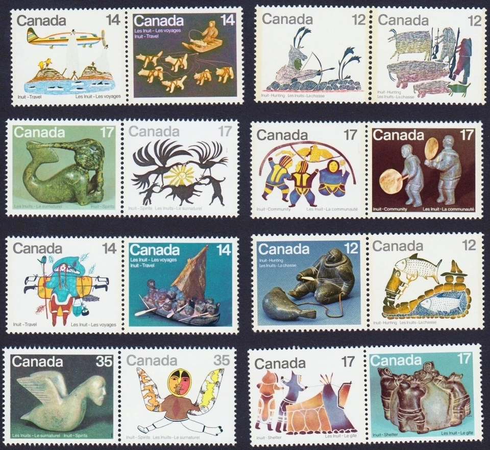 Aboriginal Arctic = INUITS Canada 1977-1980 MNH Complete Set of 8 pairs - Image 1 of 1
