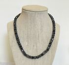 Faceted crystal necklace dark gray bali bead spacers 16 in Hand made