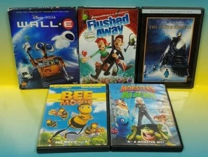 Disney 5 Working DVD Kids Lot Bee Wall E Polar Monsters Aliens Flushed Away - Picture 1 of 1