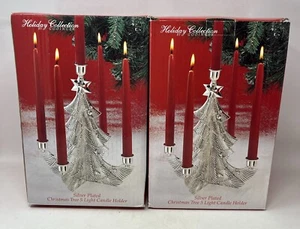 2 VTG Holiday Collection Godinger Silver Plated Christmas Tree 5 Candle Holder - Picture 1 of 14