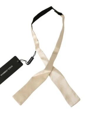 DOLCE & GABBANA Bowtie 100% Silk Beige Slim Skinny Necktie Accessory RRP $200 - Image 1 of 4