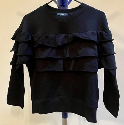 NUEVO CON ETIQUETAS Diesel Sudadera Negra Con Volantes Talla S 100% Algodón Originalmente $148 Foto 1 de 4