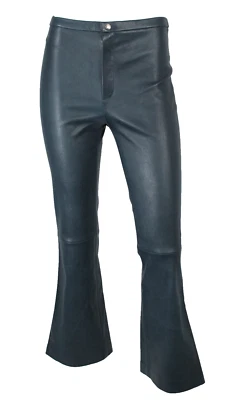 Calça STOULS abeto azul pele de cordeiro couro elástico cropped perna alargada P - Imagem 1 de 4