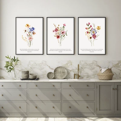Conjunto de 3 impresiones de arte de pared de versículos bíblicos, carteles de las Escrituras cristianas Romanos, Isaías Foto 1 de 4