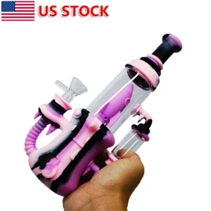 US 8.8 inch Silicone Smoking Water Pipe Bong Bubbler Hookah +14mm Glass Bowl - Picture 1 of 8