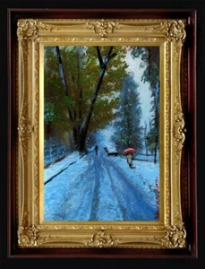Oil Painting Handmade Arseni ~ Snowing 6" X 4" NO FRAME Artist Art USA - Picture 1 of 13