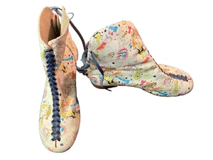 Neue weiße Leder Schnürschuhe 6-6,5? Wrestling Style Go-Go Stiefel Comics Strip - Bild 1 von 12