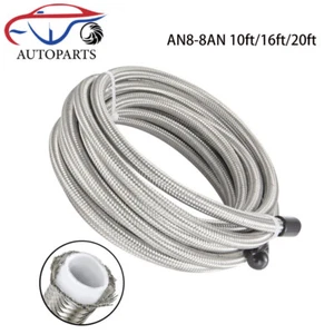 8AN AN8 Nylon Stainless Steel Braided Fuel Line Oil/Gas/Fuel Hose PTFE Fuel Line - Picture 1 of 7