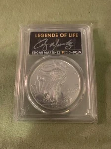 PCGS Legends Of Life Edgar Martinez Last Day Prod 2021 Silver Eagle MS70 Signed - Picture 1 of 7