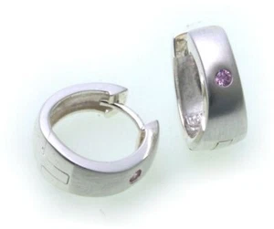 edle Ohrringe Klapp Creolen Zirkonia pink Silber 925 Qualität Sterlingsilber - Picture 1 of 2
