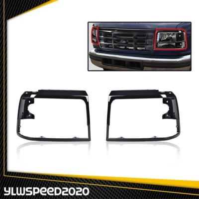 Bisel de rejilla de puerta de faro negro 2 piezas apto para Ford F150 F250 Bronco 92-96 Foto 1 de 4